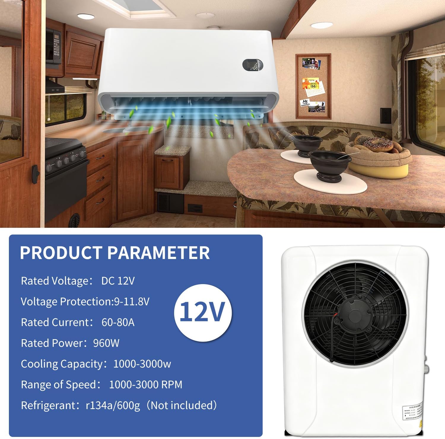 12v Air Conditioner 10000BTU 12 volt AC Unit for Semi Truck RV Motorhome Bus Trailers Tractors Camper Van Split Parking Air Conditioning Fast Cooling Low Noise