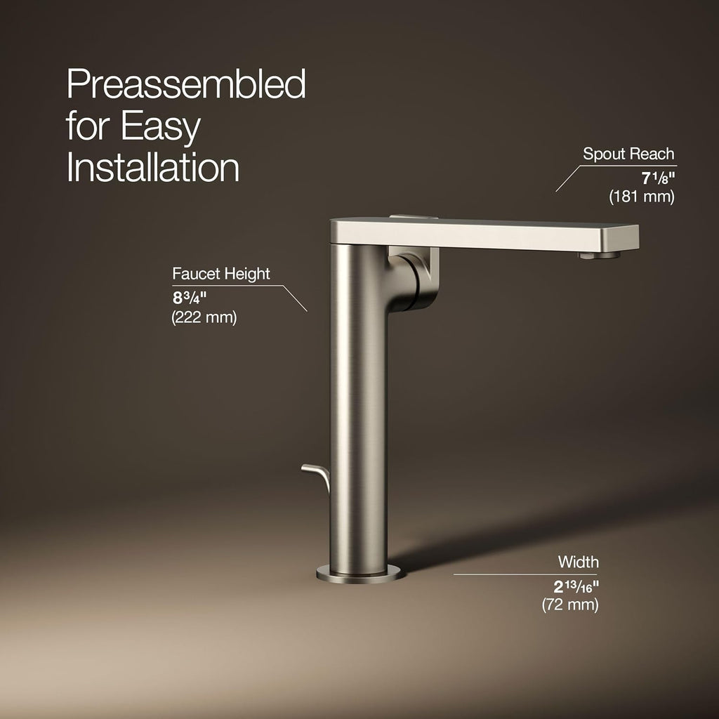 Kohler 73168-4-BN Composed® Tall Single-Handle Bathroom Sink Faucet with Lever Handle, 1.2 gpm, Vibrant Brushed Nickel