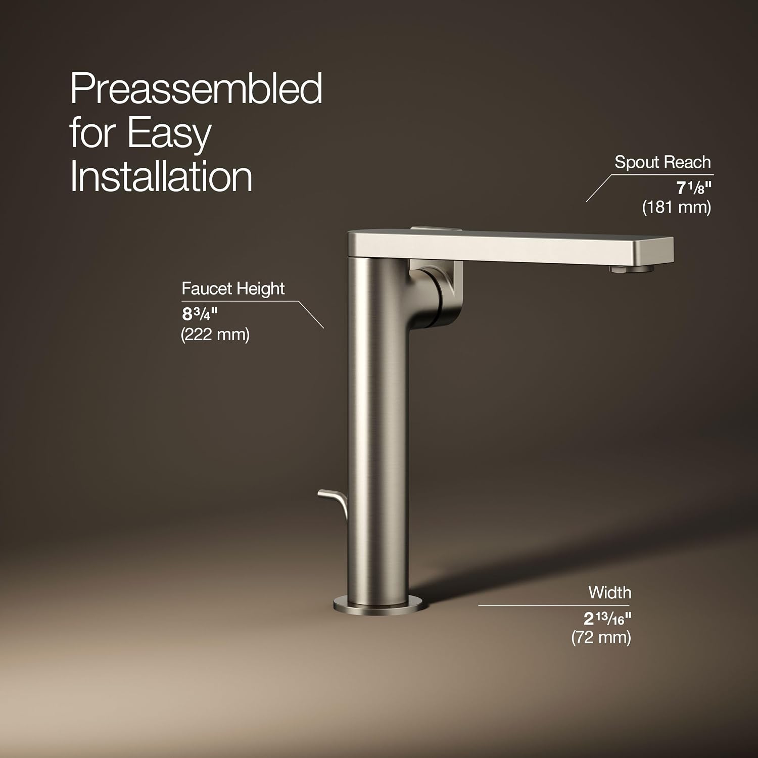 Kohler 73168-4-BN Composed® Tall Single-Handle Bathroom Sink Faucet with Lever Handle, 1.2 gpm, Vibrant Brushed Nickel