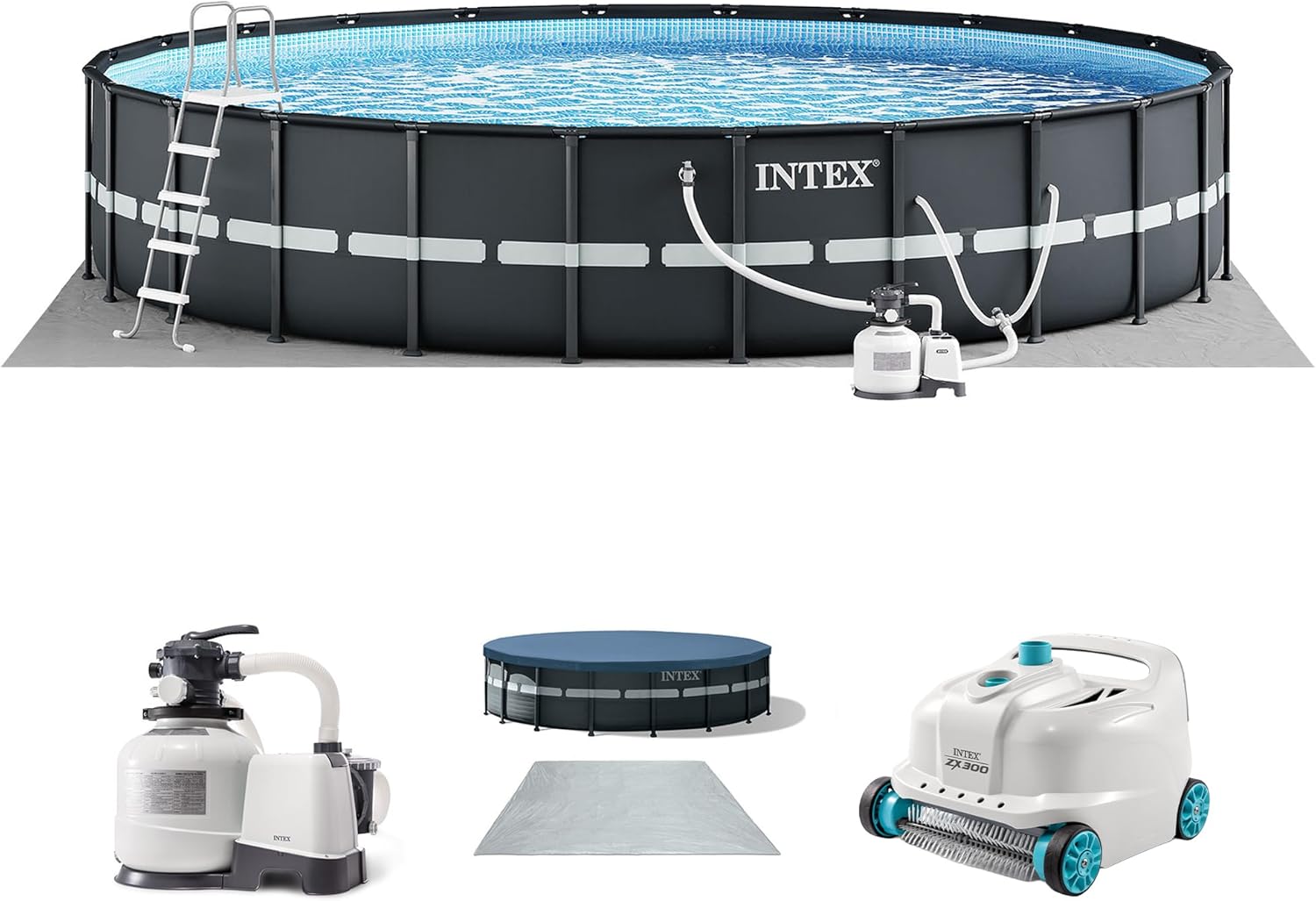 INTEX 26329EH Ultra XTR 18ft x 52in Above Ground Swimming Pool Set with Sand Filter Pump and Deluxe Automatic Vacuum Cleaner