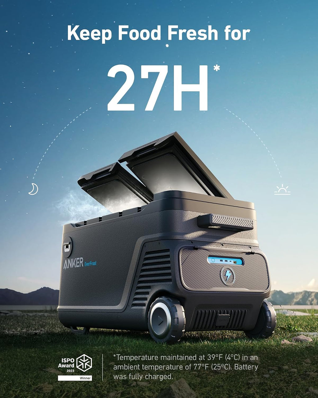 Anker EverFrost 50 Powered Cooler, 53L Portable Refrigerator for Car, Powered Cooler with 299Wh Battery, Powered by AC/DC or Solar, for Outdoor Camping, Travel, and Fishing, Fits in Trucks