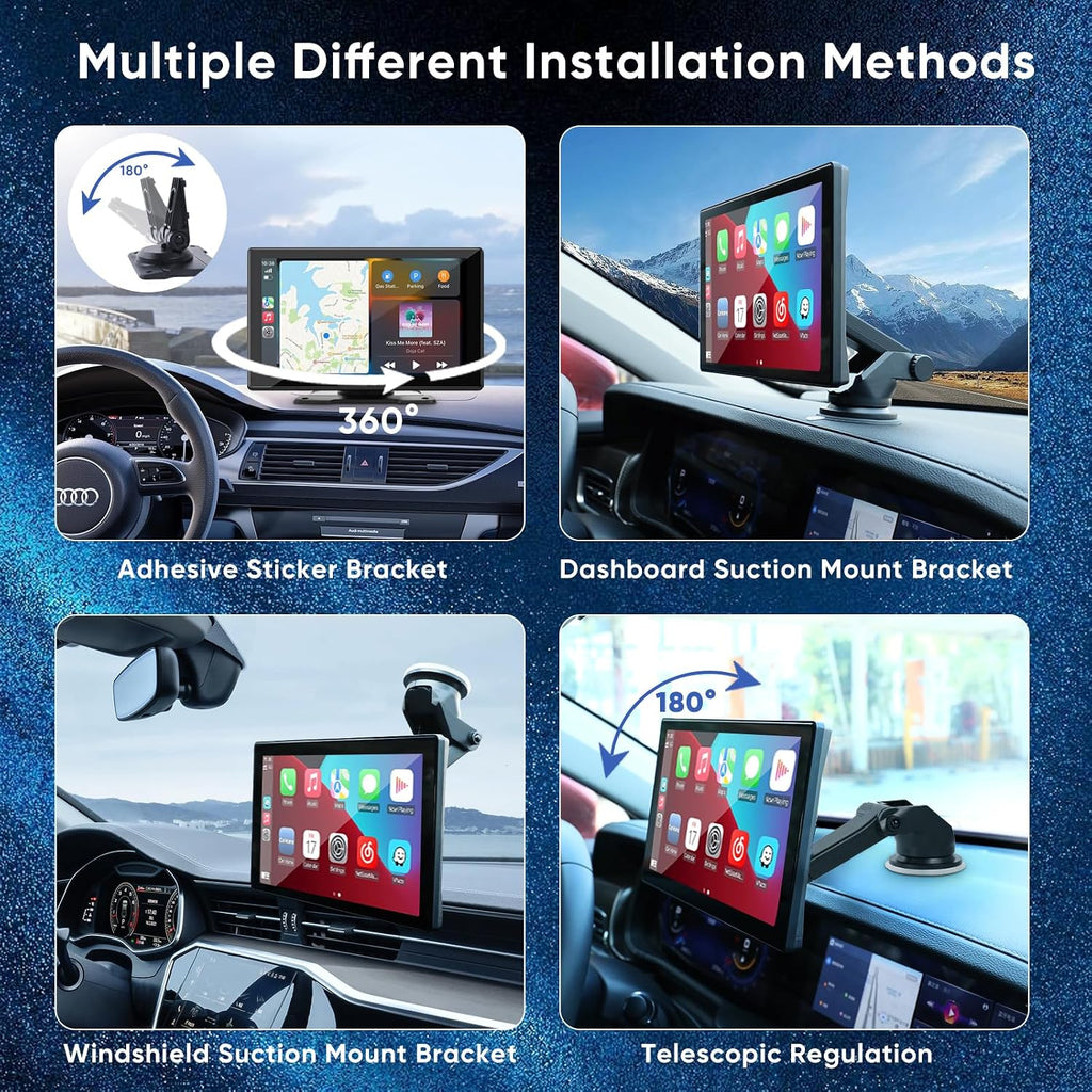 9.3' Carplay Screen for Car with Backup Camera, 2.5K Wireless Display, Android Auto Compatible, Portable Dash Cam, Touch Monitor, GPS Navigation, Bluetooth FM Transmitter, Universal Mount, Gifts