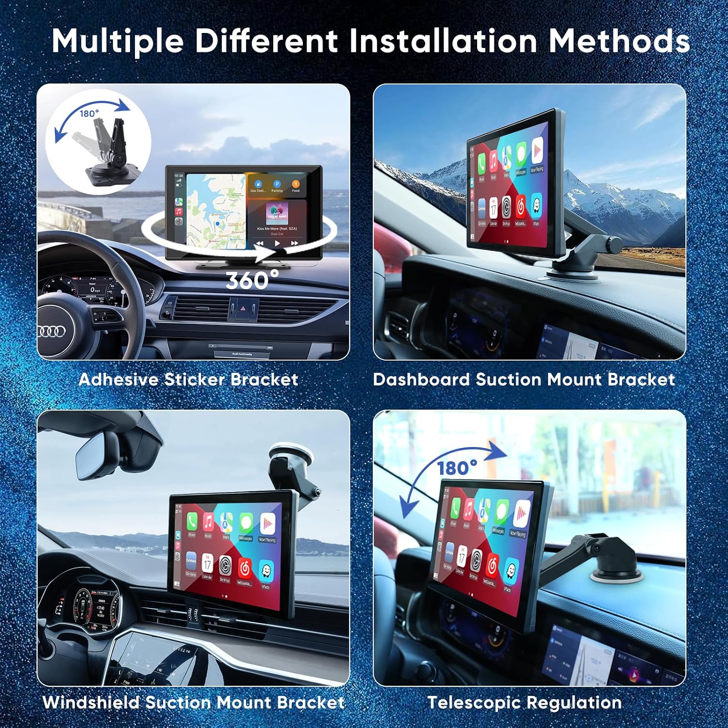 9.3' Carplay Screen for Car with Backup Camera, 2.5K Wireless Display, Android Auto Compatible, Portable Dash Cam, Touch Monitor, GPS Navigation, Bluetooth FM Transmitter, Universal Mount, Gifts