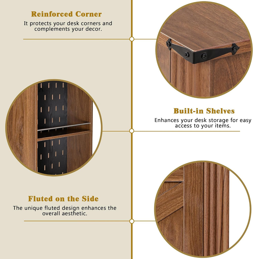 55' Farmhouse Computer Desk with Power Outlets, Removable Monitor Stand with Drawers, Convertible Keyboard Tray & Storage Cabinet, Home Office Writing Desk with Pegboard Organizer
