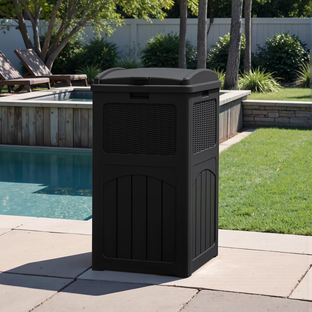 Greesum 2 Pack 33 Package Delivery Box for Outside, Waterproof Resin Garbage Bin with Lid for Hideaway, Deck, Patio, Black