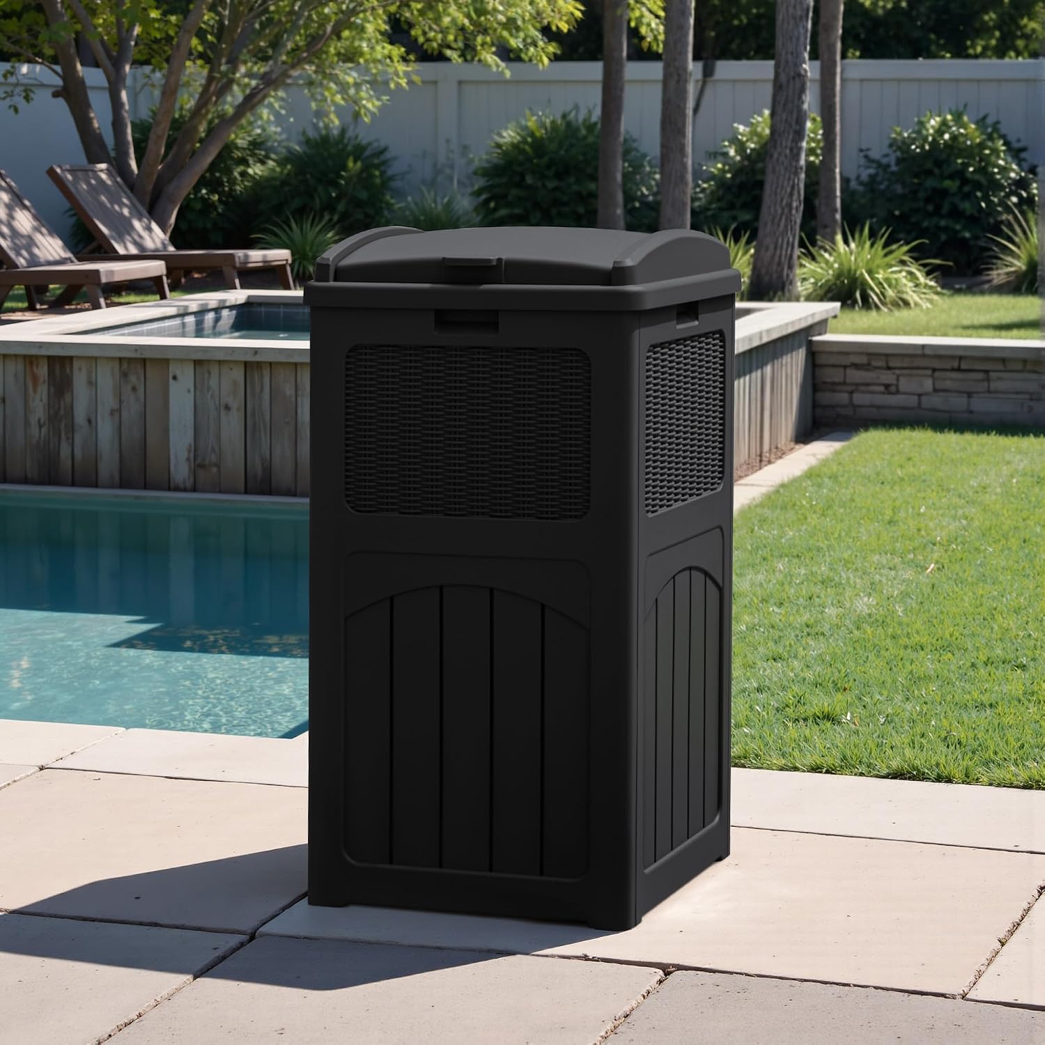 Greesum 2 Pack 33 Package Delivery Box for Outside, Waterproof Resin Garbage Bin with Lid for Hideaway, Deck, Patio, Black