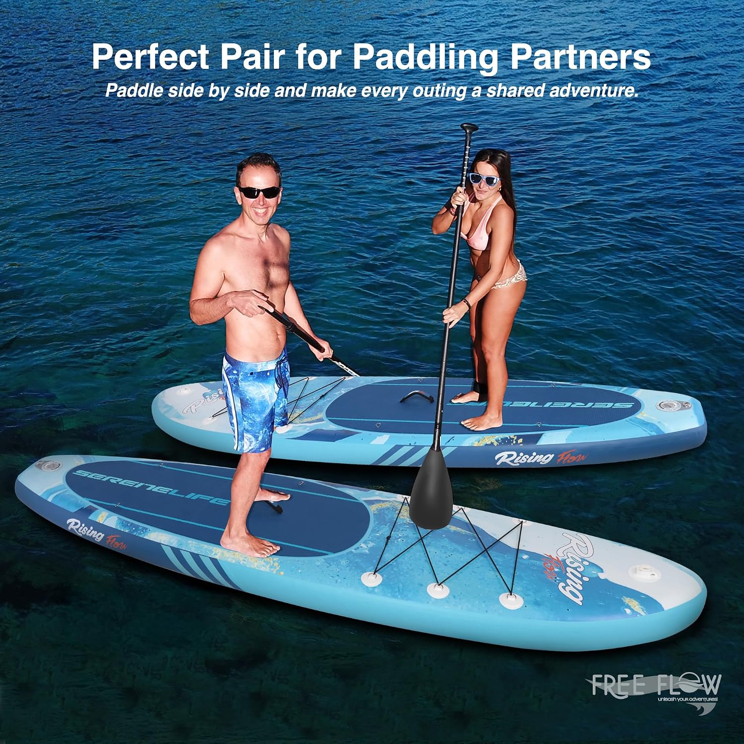 SereneLife Set of 2 Inflatable Stand Up Paddle Boards with Premium Accessories – SUP Pair with 32' Wide Stable Design, Non-Slip EVA Deck Pad for Adults and Youth of All Skill Levels, 350 lbs Capacity