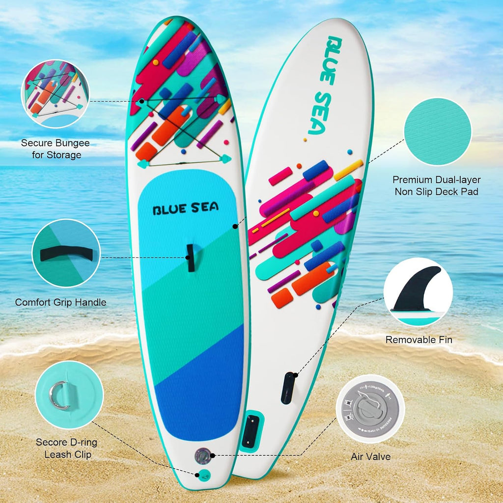 Inflatable Stand up Paddle Board, Extra Wide SUP, with Premium Paddleboard Accessories, Hand Pump, Backpack, Adult & Youth, for Yoga Fishing Paddling