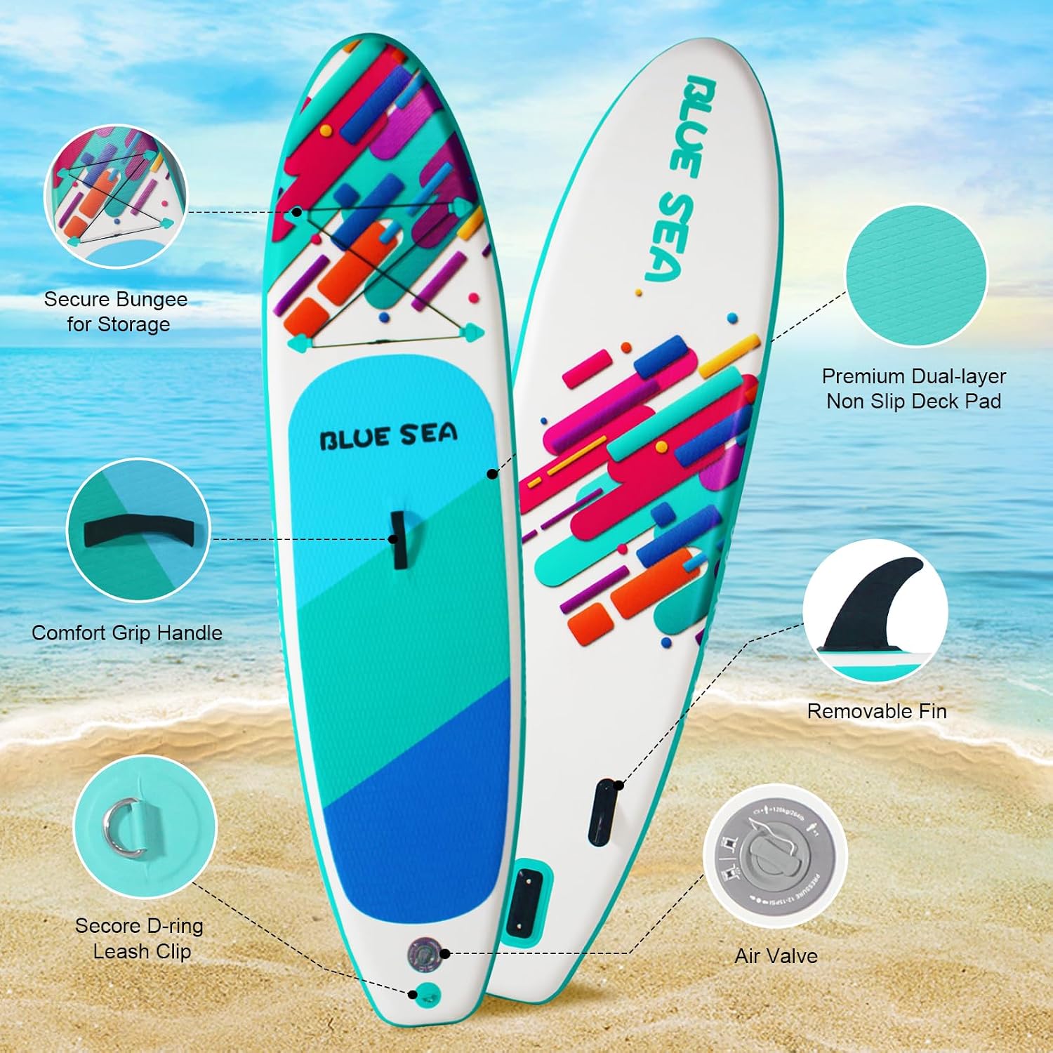 Inflatable Stand up Paddle Board, Extra Wide SUP, with Premium Paddleboard Accessories, Hand Pump, Backpack, Adult & Youth, for Yoga Fishing Paddling