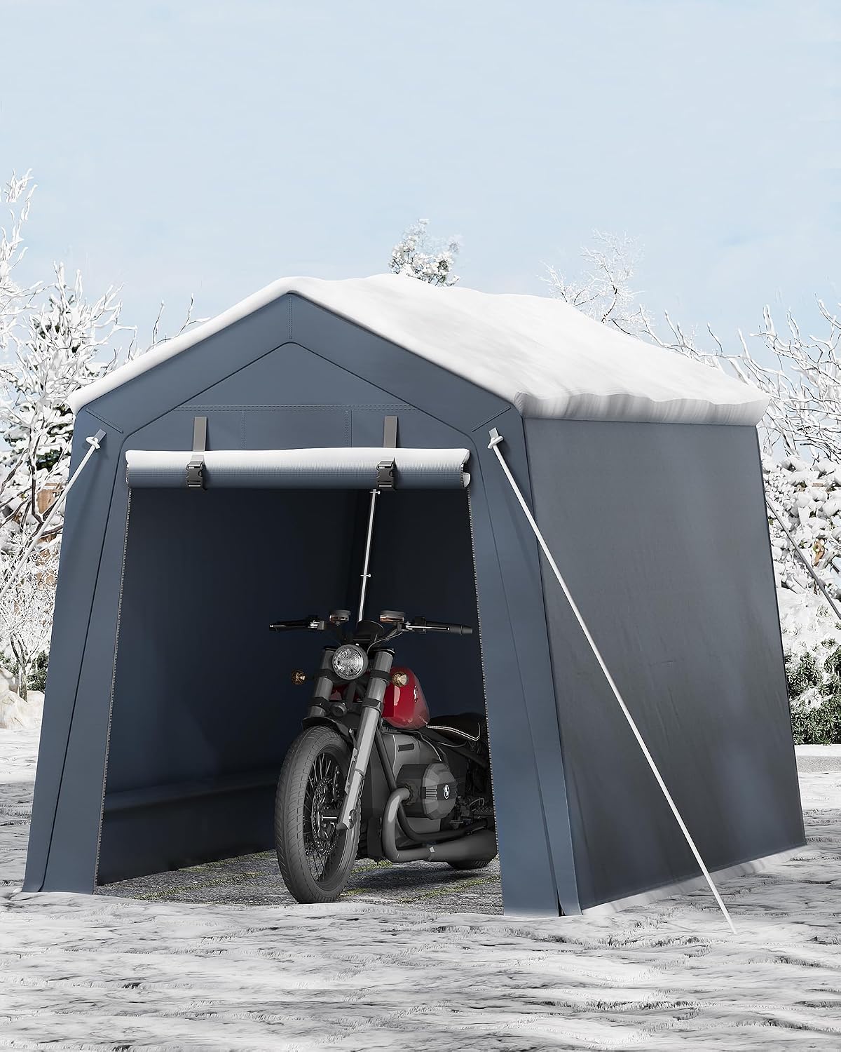 GarveeHome 6x6 FT Portable Outdoor Storage Shed with Roll-Up Zipper Door & Vent, 240G Heavy-Duty Shelter Waterproof PE Tarp, UV-Resistant Carport for Motorcycle, Firewood, Tools -Gray (Gray, 6x8)