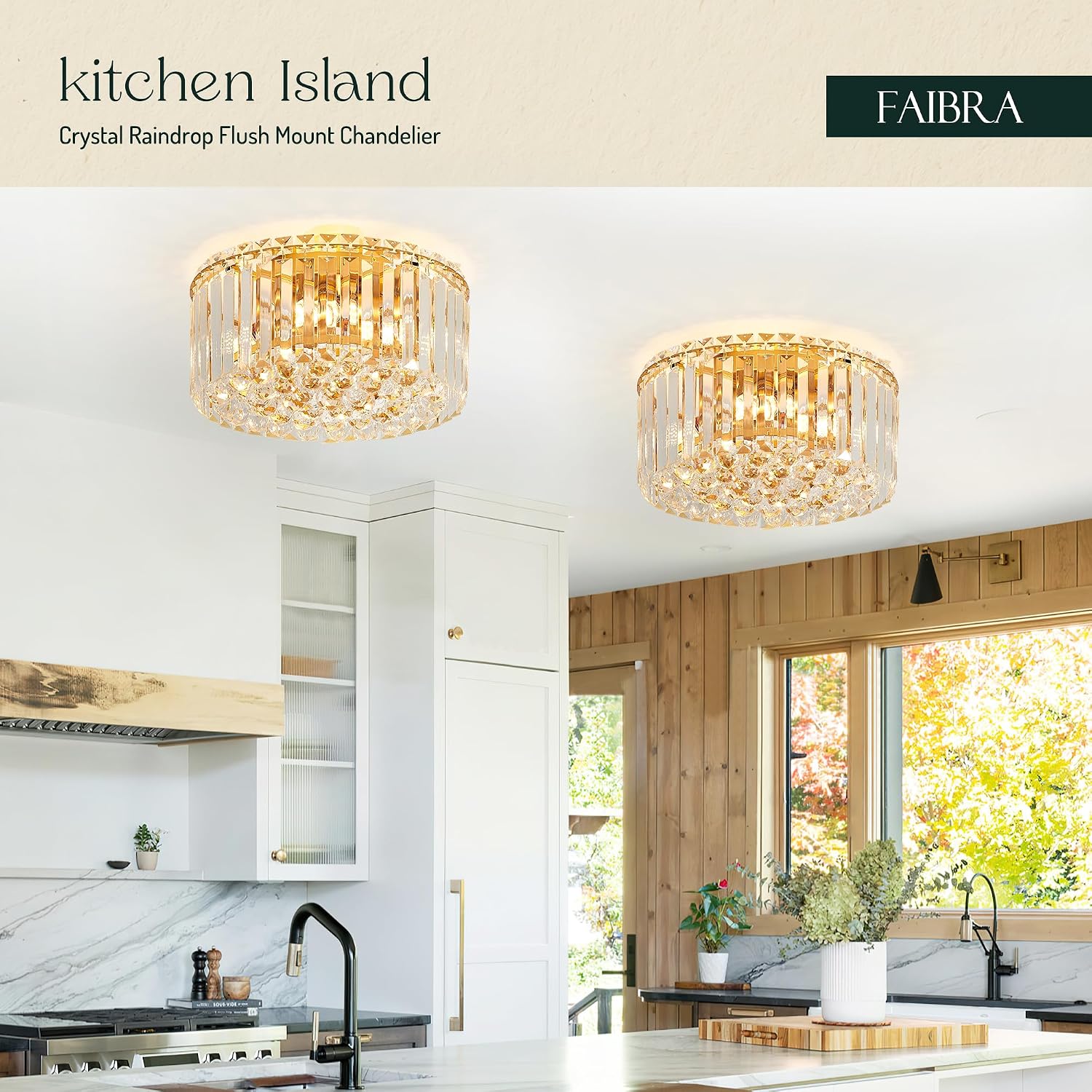 12.6' Gold K9 Crystal Raindrop Flush Mount Ceiling Light, Modern Chandelier, Round Luxury Light Fixture for Dining Room, Bedroom, Hallway, Kitchen Island & Living Room