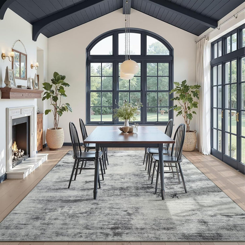 Toneed Abstract Area Rug 9x12 Modern Washable Rug Soft Non Slip Rug Low Pile for Bedroom Living Room Dining Room Grey