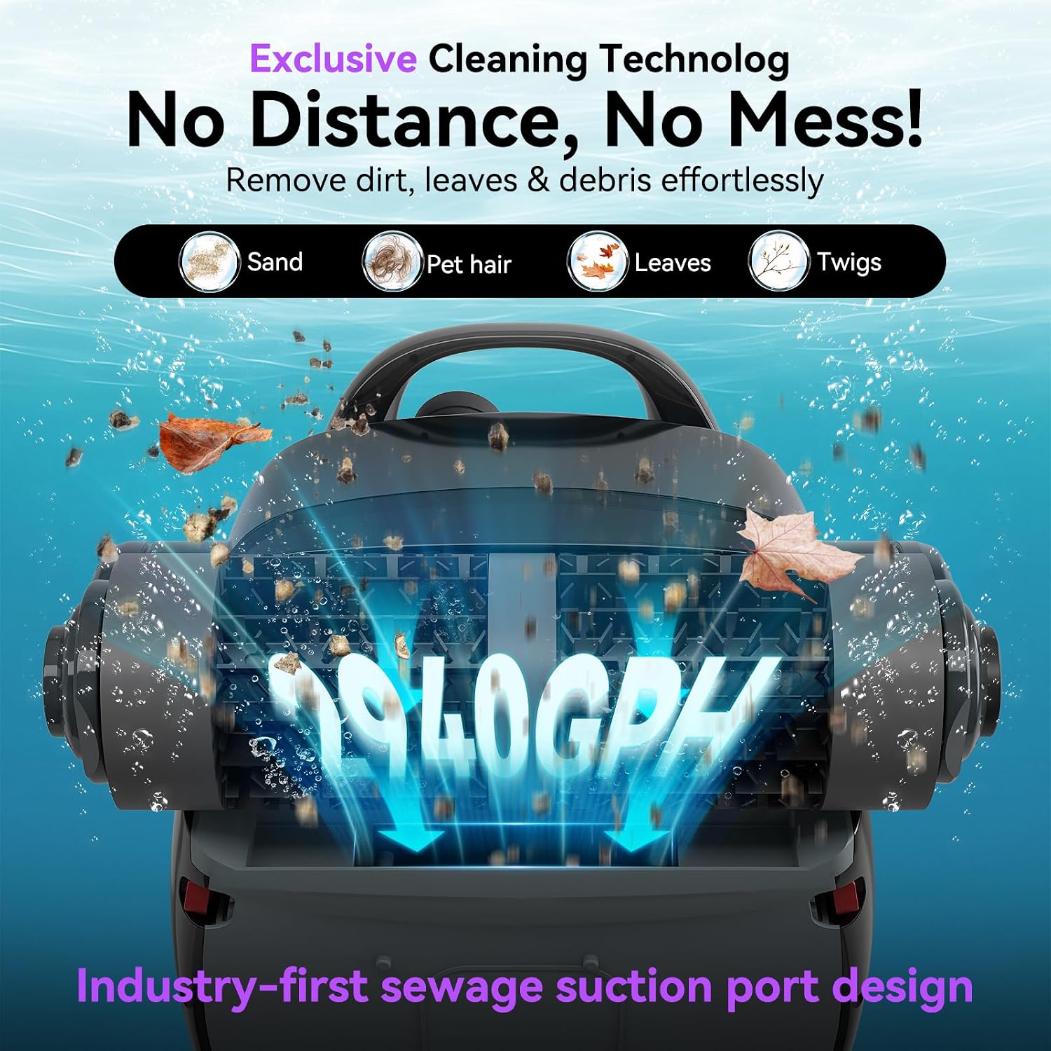 Cordless Robotic Pool Cleaner, Wall Climbing, Extended Battery Life, 0.28 Cu Ft Large Capacity, Advanced Dual-Motor, X3 Auto Pool Vacuum for Inground & Above Ground Pools Up to 1615 Sq.Ft, Purple