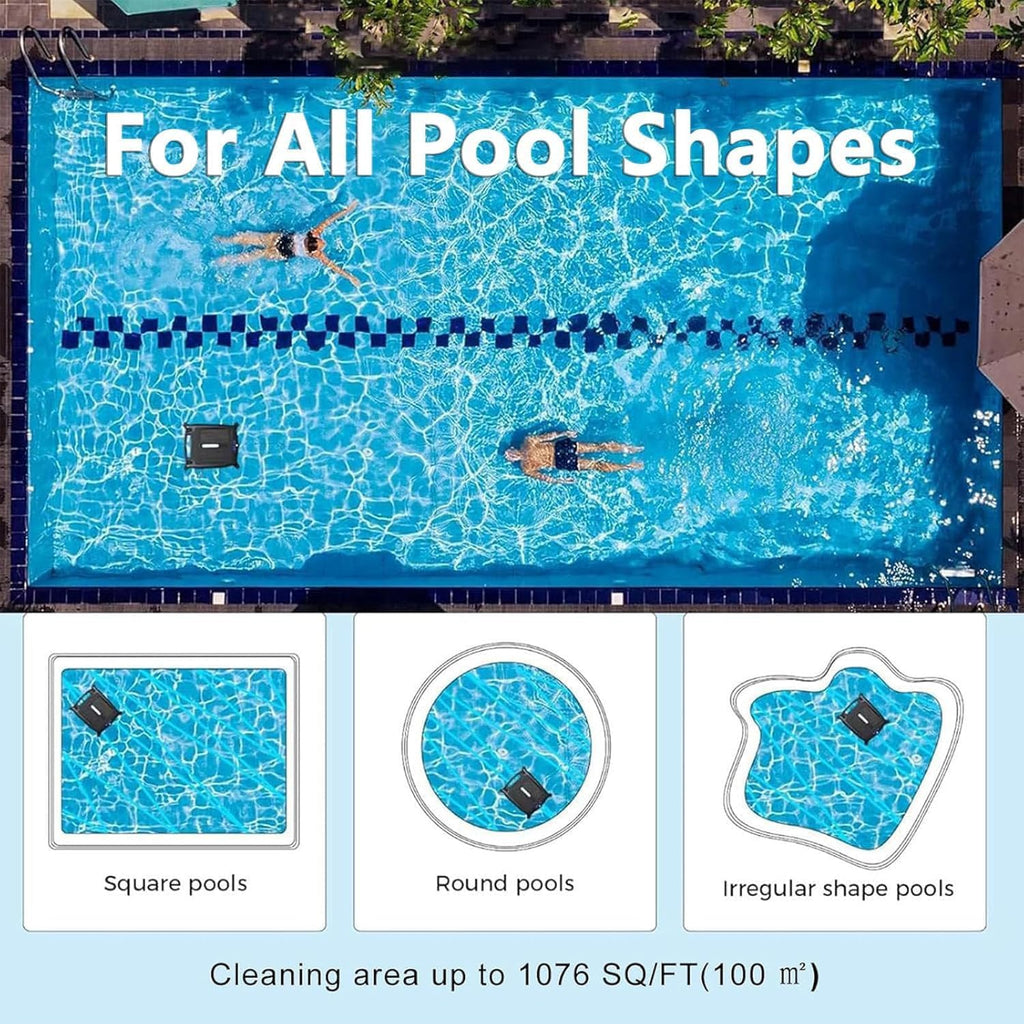 Solar Powered Cordless Robotic Pool Cleaner with Dual Charging 2 Cleaning Modes Auto Obstacle Avoidance and Escape Function Rechargeable Pool Skimmer Robot with 2500mAh Battery Removable Basket