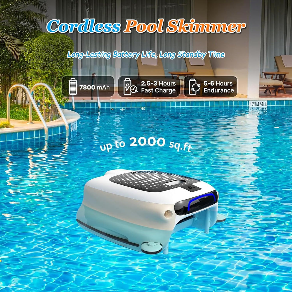 Pool Skimmer Robot, Pool Skimmer Robotic with 7800mAh Cleaning Power Supply, Twin Motors Automatic Pool Skimmer, Pool Vacuum with 3 Work Mode