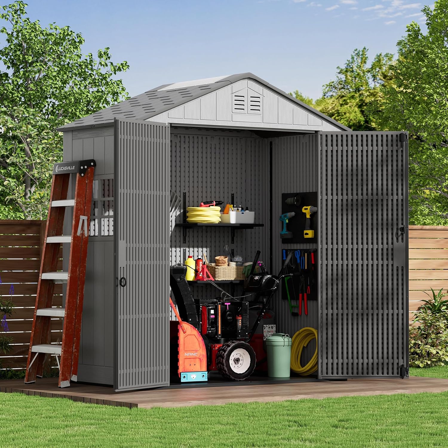 ZZM Outdoor Storage Shed 6x4 Ft, All-Weather Resistant Resin Garden Sheds & Outdoor Storage Clearance with Floor and Windows, Double-Layer Plastic Tool Shed for Backyard, Patio & Lawn (Gray)