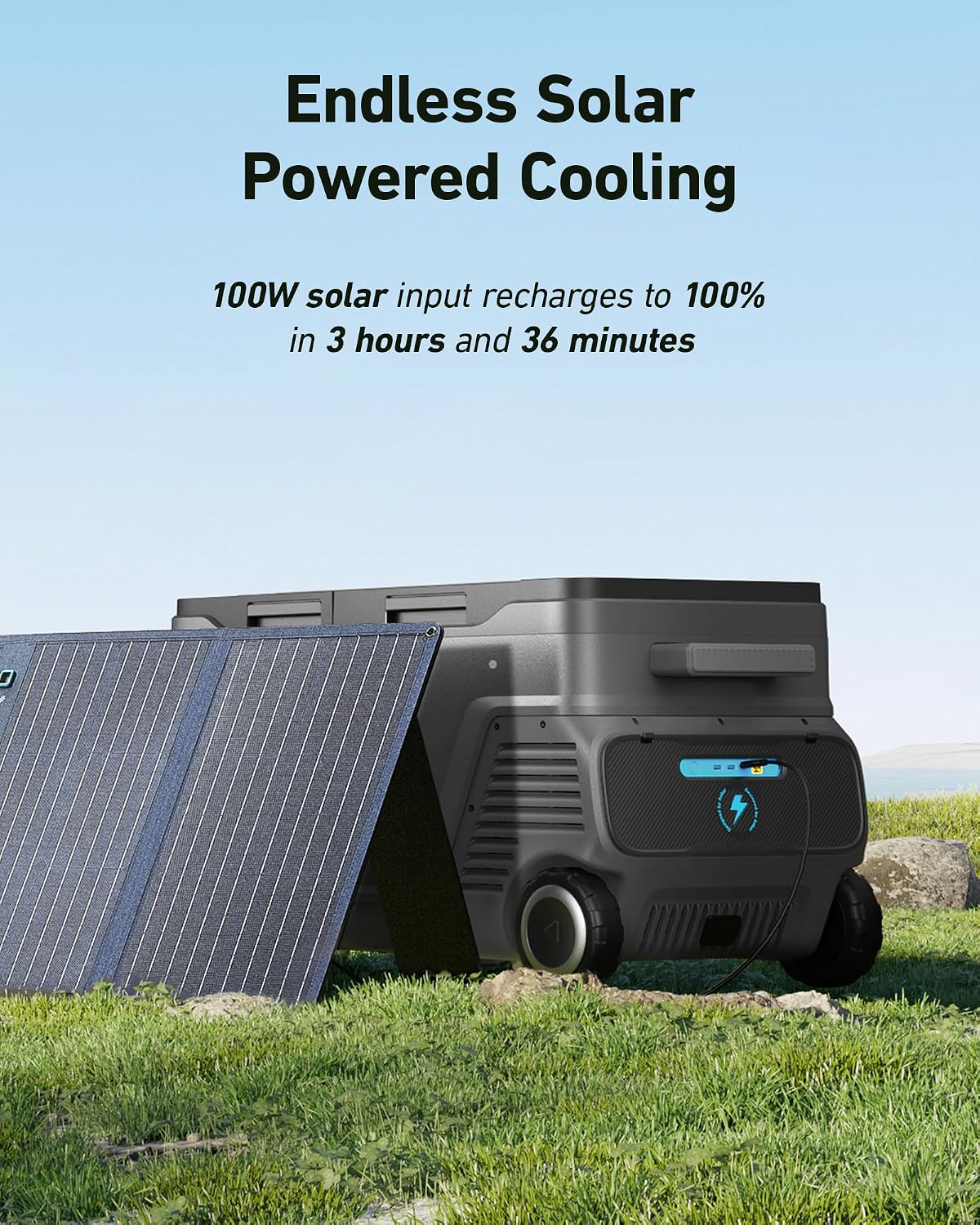 Anker EverFrost 50 Powered Cooler, 53L Portable Refrigerator for Car, Powered Cooler with 299Wh Battery, Powered by AC/DC or Solar, for Outdoor Camping, Travel, and Fishing, Fits in Trucks