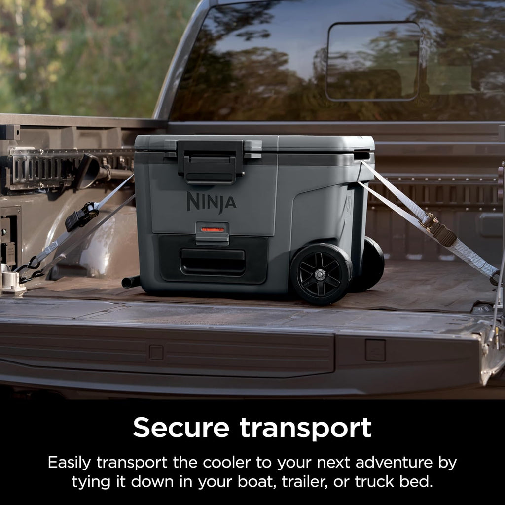 Ninja | Cooler | FrostVault 45QT Cooler with Wheels | Insulated with Temp Dry Storage Drawer | Keeps Ice Cold for Days | for the Beach, Camping, Picnics & More | Grey | FB245CG