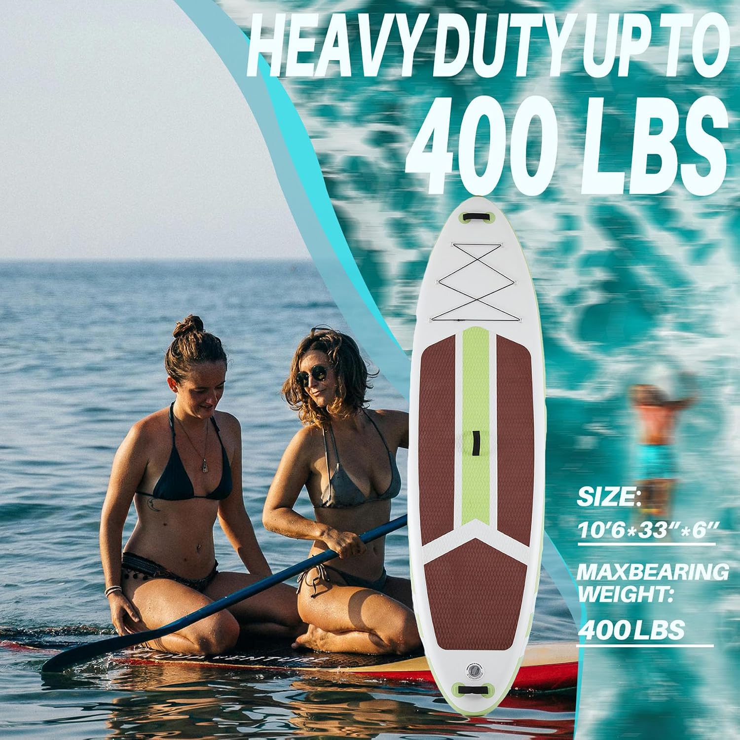 10'6x33'' Extra Wide Inflatable Paddle Board, 400lb Capacity Stand Up Paddle Board for Adults, Stable Inflatable Sup Yoga Board, All Skill Levels, 2Pcs Paddle & Carry Bag, 1 Repair Kit