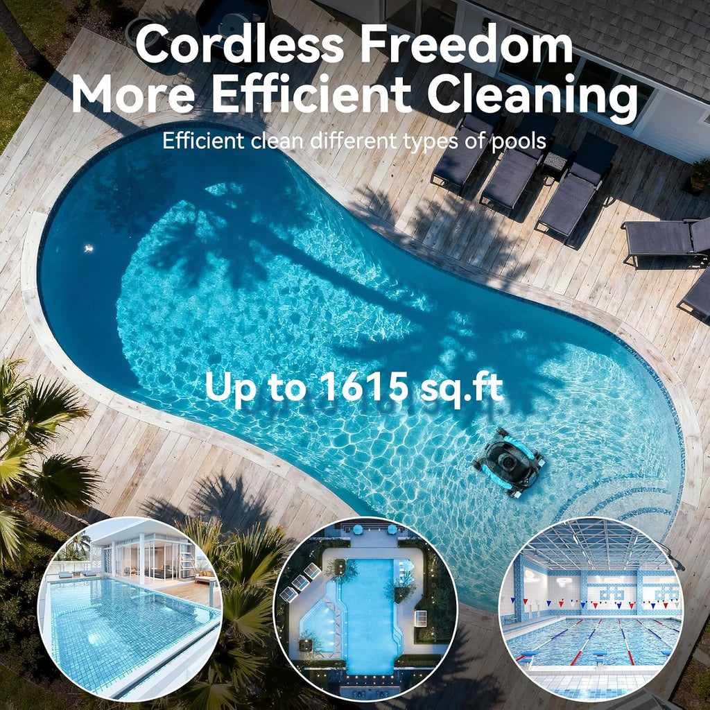 Cordless Robotic Pool Cleaner, Wall Climbing, Extended Battery Life, 8L Capacity, Advanced Dual-Motor, Dual Filtration Bag, X3 Pool Vacuum for Inground & Above Ground Pools Up to 1615 Sq.Ft, Blue