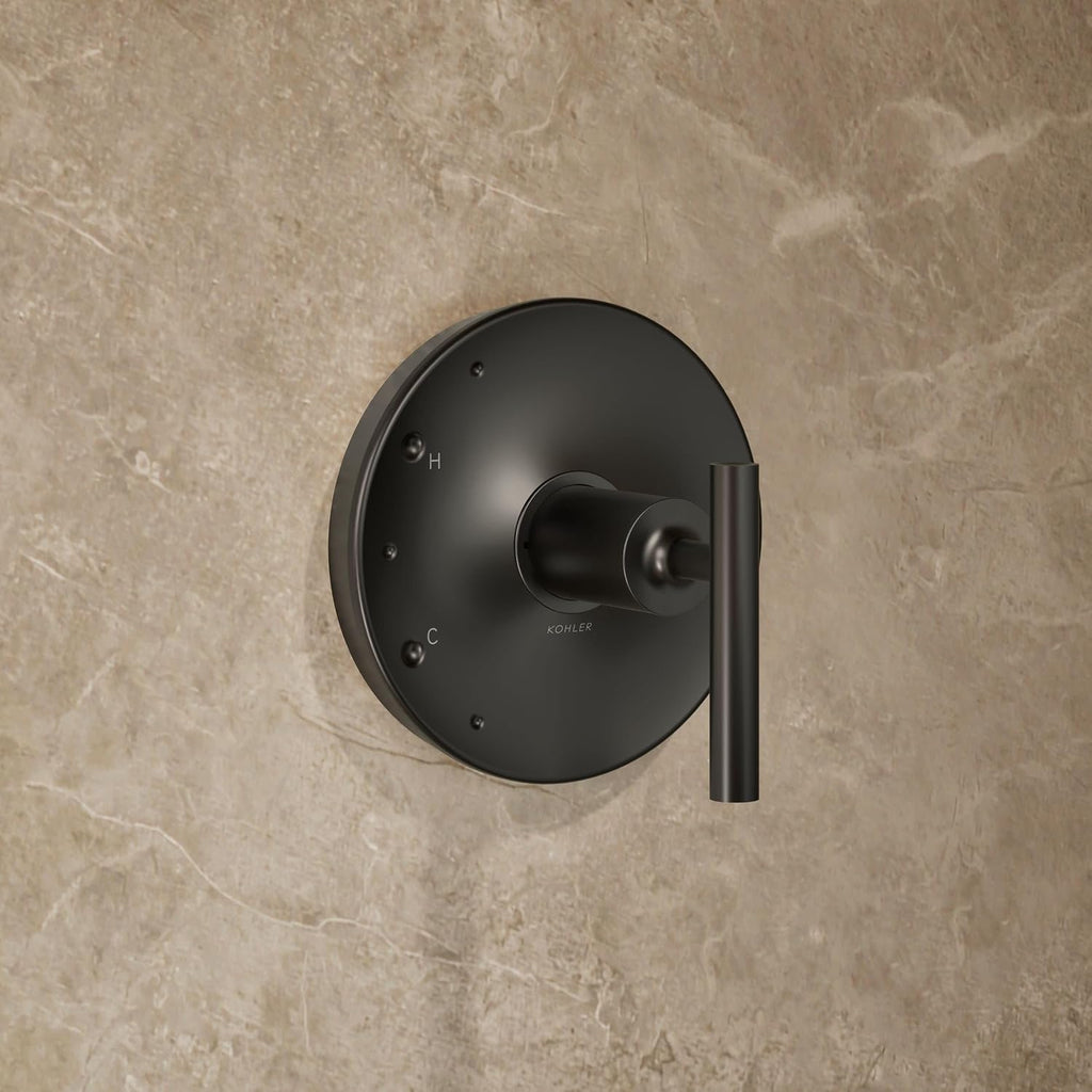 KOHLER Purist® Rite-Temp(R) shower valve trim with lever handle, less showerhead, Matte Black Trim, Matte Black, K-TLS14422-4-BL