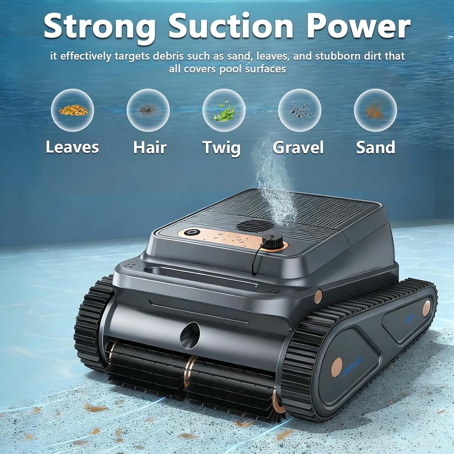Pool Vacuum for Inground Pools up to 2,000 Sq.ft, Pool Cleaner Robot with 4 Modes for Wall/Floor/Waterline Cleaning, 150 Mins Runtine, Smart Navigation (Grey+Gold)