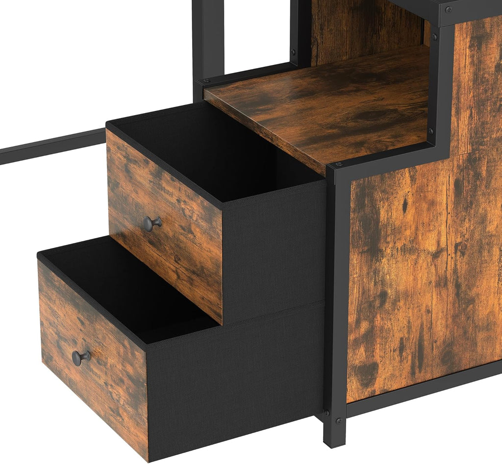 Bellemave Full Loft Bed with L-Shaped Desk and Storage Drawers, Full Size Loft Bed Frame with Computer Monitor Stand, Corner Shelf and Hanger Rod, Adults Loft Beds Nosie-Free, Black