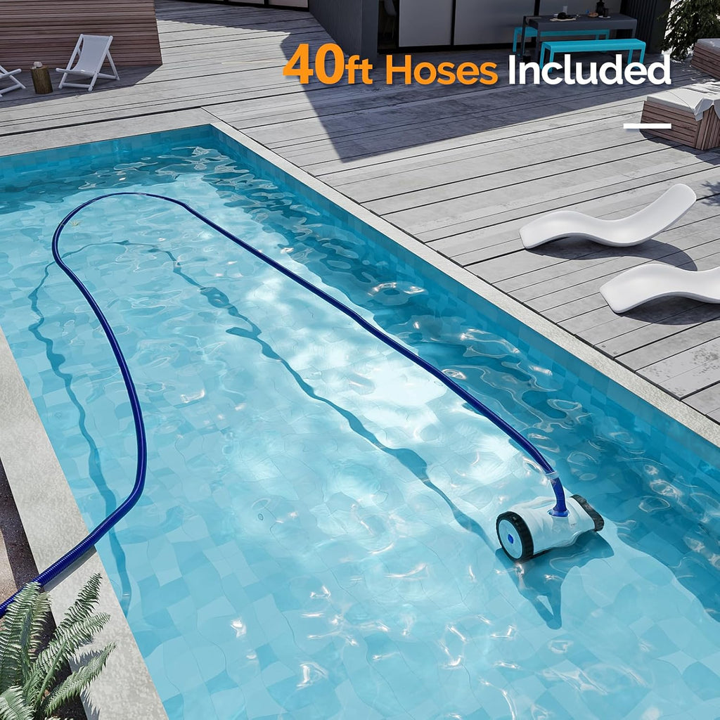 VINGLI Pro Auto Pool Cleaner – Advanced Suction Vacuum for Inground/Above Ground Pools – 40FT Hose, Quiet & Efficient Cleaning – Navy Blue & White