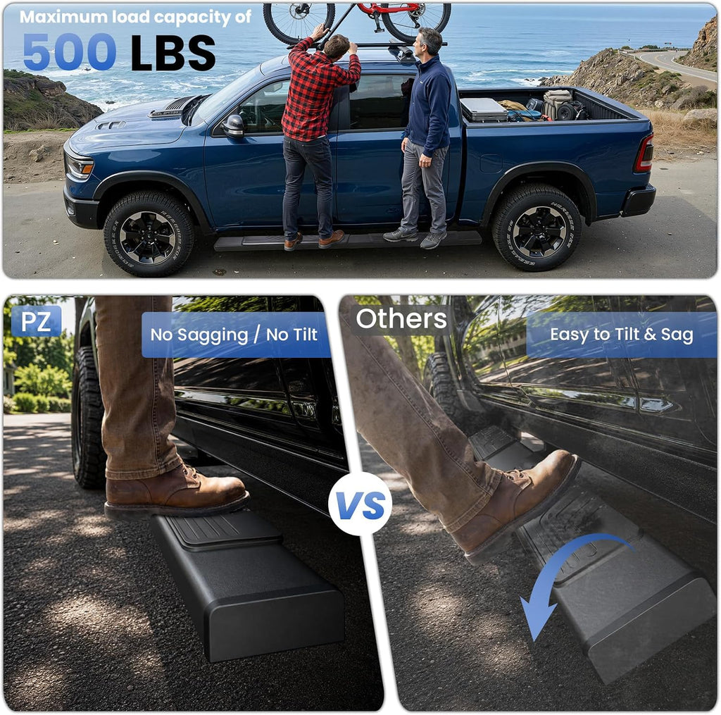 PZ 6.5' Rustproof Running Boards Side Steps Compatible with Chevy Silverado/GMC Sierra 1500 Double Cab 2019-2025,2020-2025 2500HD 3500HD,500LBS Anti-Slip Black Aluminum No Drill Truck Running Boards