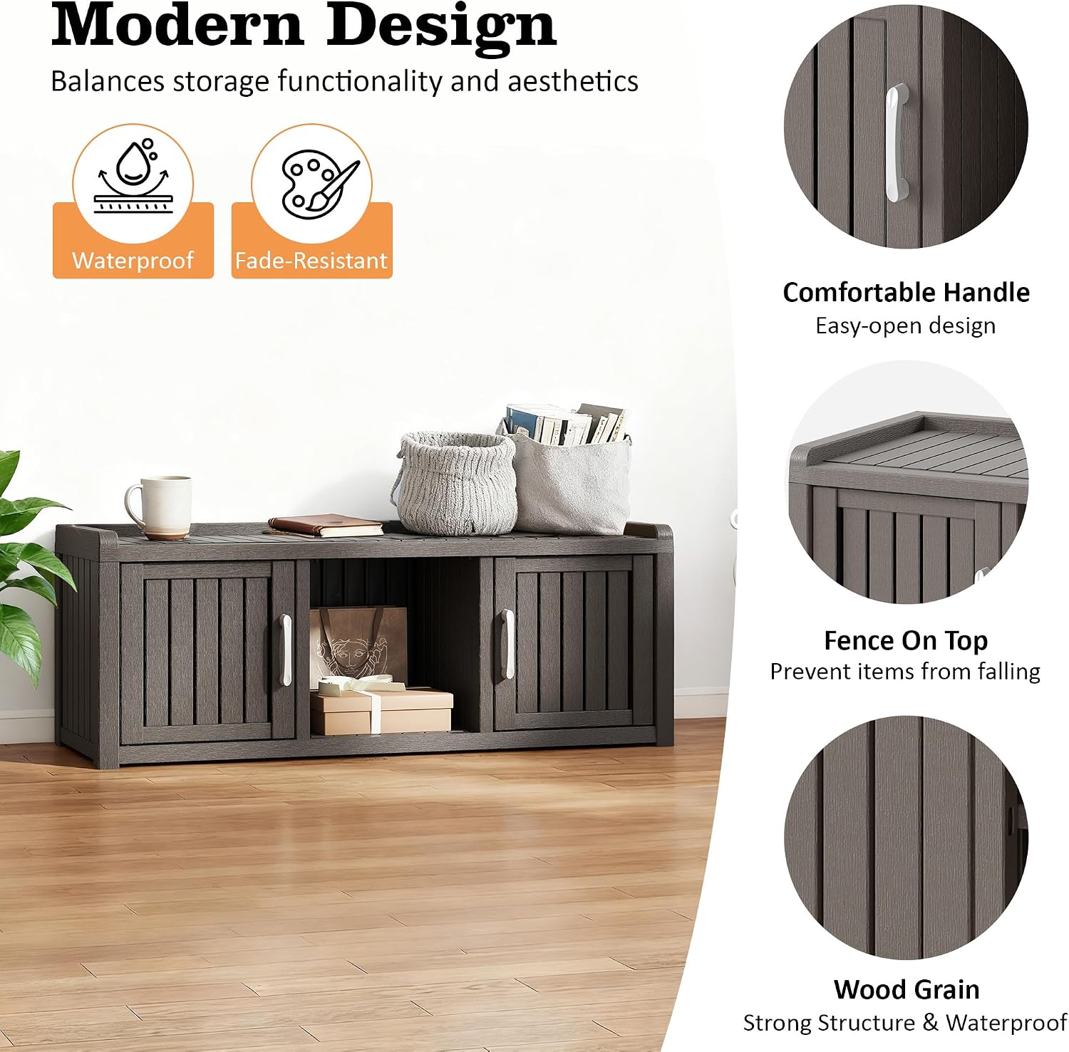 NUNU LAB Resin Shoe Cabinet,Waterproof Shoe Storage Cabinet with Adjustable Shelves,Entryway Storage Bench with Seat,Shoe Bench with Doors for Foyer,Hallway,Living Room (Grey, 2-Door Big)