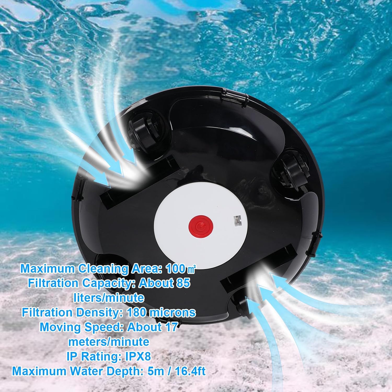 Luqeeg Robotic Pool Vacuum, Cordless Robotic Pool Cleaner Automatic Pools Vacuum Robot, Powerful Suction, 120 Mins Runtime, Cleaning Area Up to 100 Square Meters, One Button Start (#1)