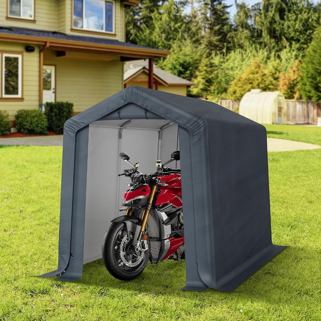MFSTUDIO Portable Shed Garage, 6x10 Storage Tent Motorcycle Sheds Carport Heavy Duty Canopy with Rolled up Zipper Doors, Outside Utility Shelter Garages Tents for Motorcycles, Bicycles and Tools