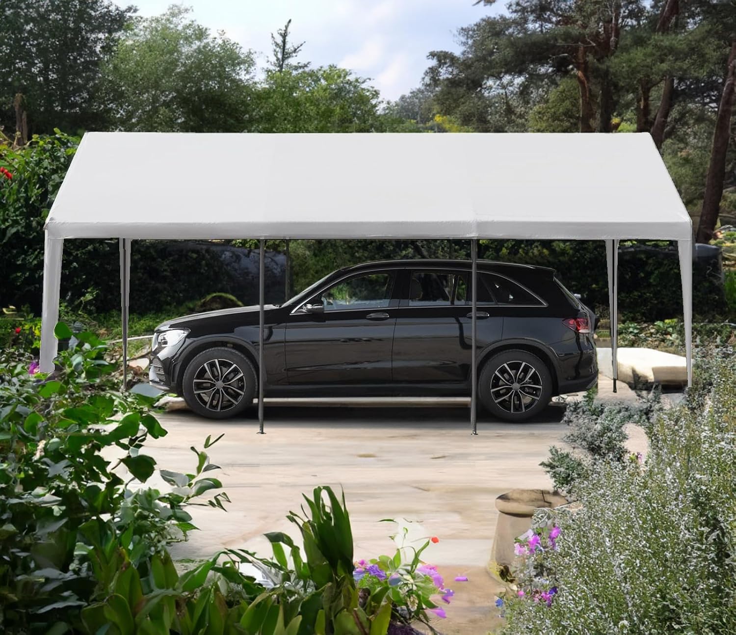 10x20 FT Heavy Duty Carport Car Tent Car Canopy Storage Shed, Portable Garage with Removable Sidewalls & Doors All-Season Tarp for Car,Truck,SUV,Party White