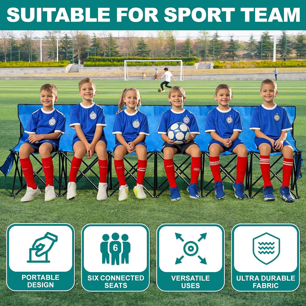1MORE Portable Folding Bench, Foldable Sideline Bench for Team, 6 Seats Outdoor Camping Chair with Carry Bag & Backrest, Team Sport Sideline Bench for Football,Soccer, Fishing. Blue