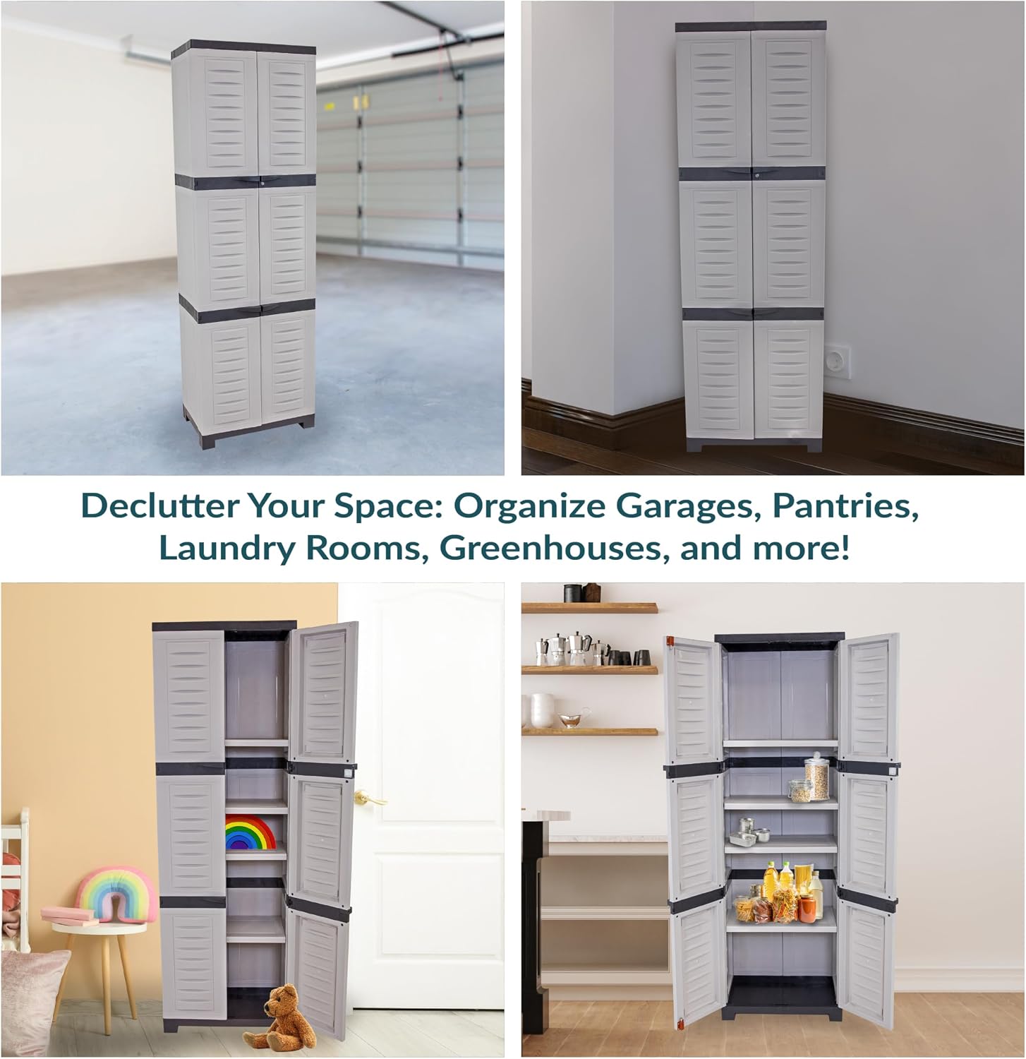 Sunnydaze 72' H Resin Garage Storage Cabinet - Garage Cabinet with Lockable Doors and Adjustable Shelves - Freestanding Utility Storage for Laundry Room, Office, Basement - Gray