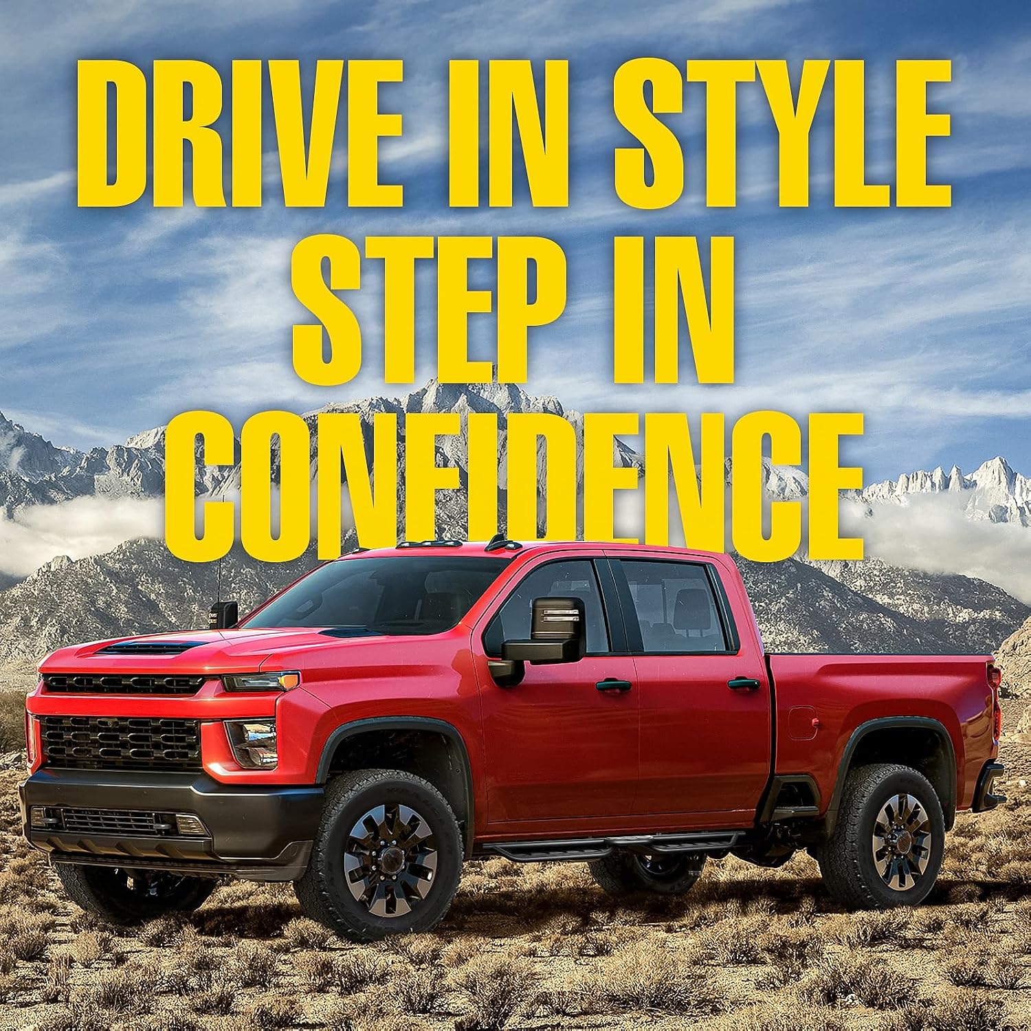 ONINE Running Boards Custom Fit 2019-2026 Chevy Silverado/GMC Sierra 1500 & 2020-2026 Chevy Silverado/GMC Sierra 2500HD/3500HD Crew Cab Side Steps Rock Silders, Tri-Step Textured Black