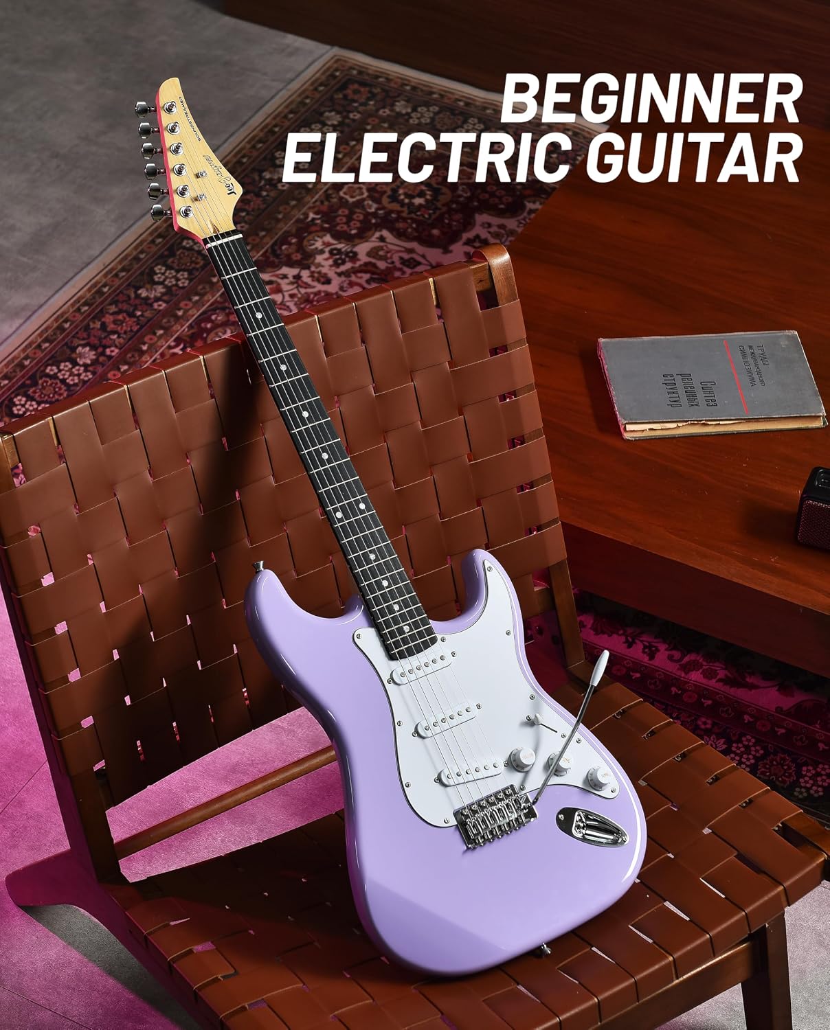 Leo Jaymz Beginner Electric Guitar 39' Kit with Portable Amplifier, Padded Gig Bag, Digital Tuner，Capo，Strap，Picks，Classic SSS Pickups (Lavender)