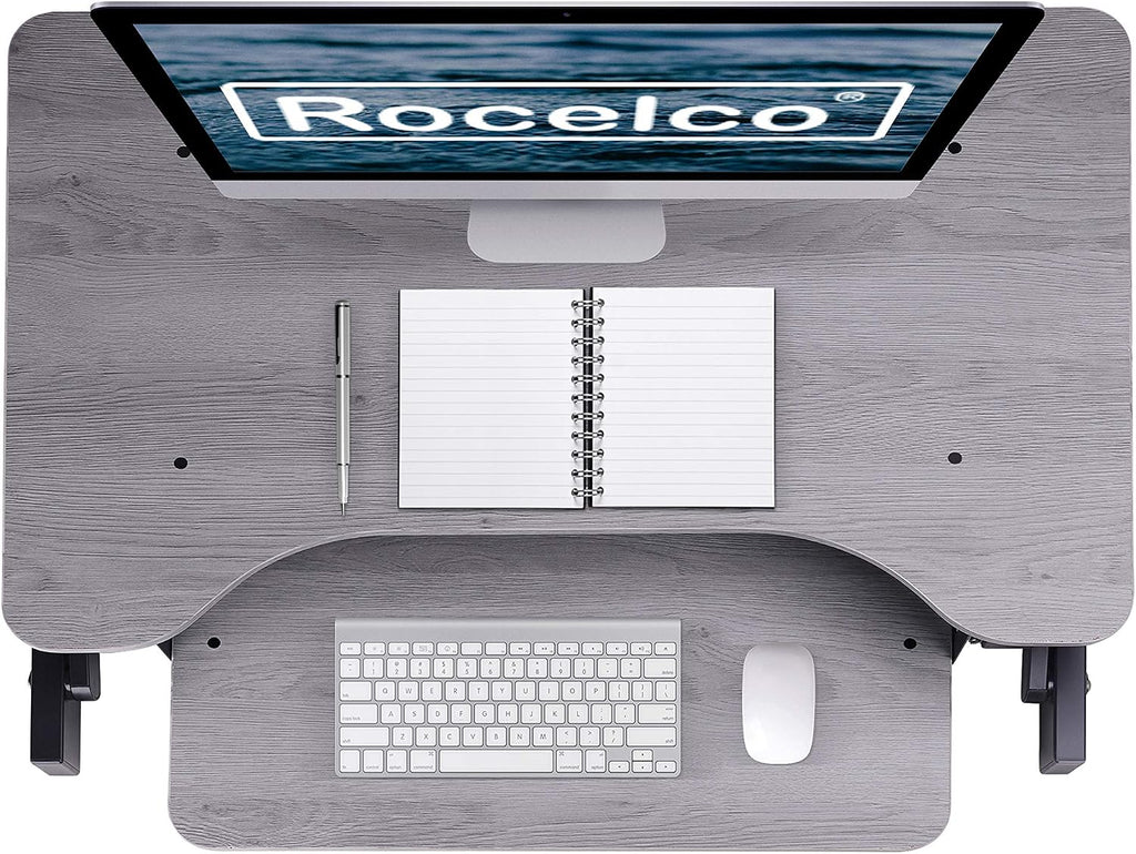 Rocelco 37.5' Deluxe Height Adjustable Standing Desk Converter - Quick Sit Stand Up Dual Monitor Riser - Gas Spring Assist Computer Workstation - Large Retractable Keyboard Tray - Gray (R DADRG)