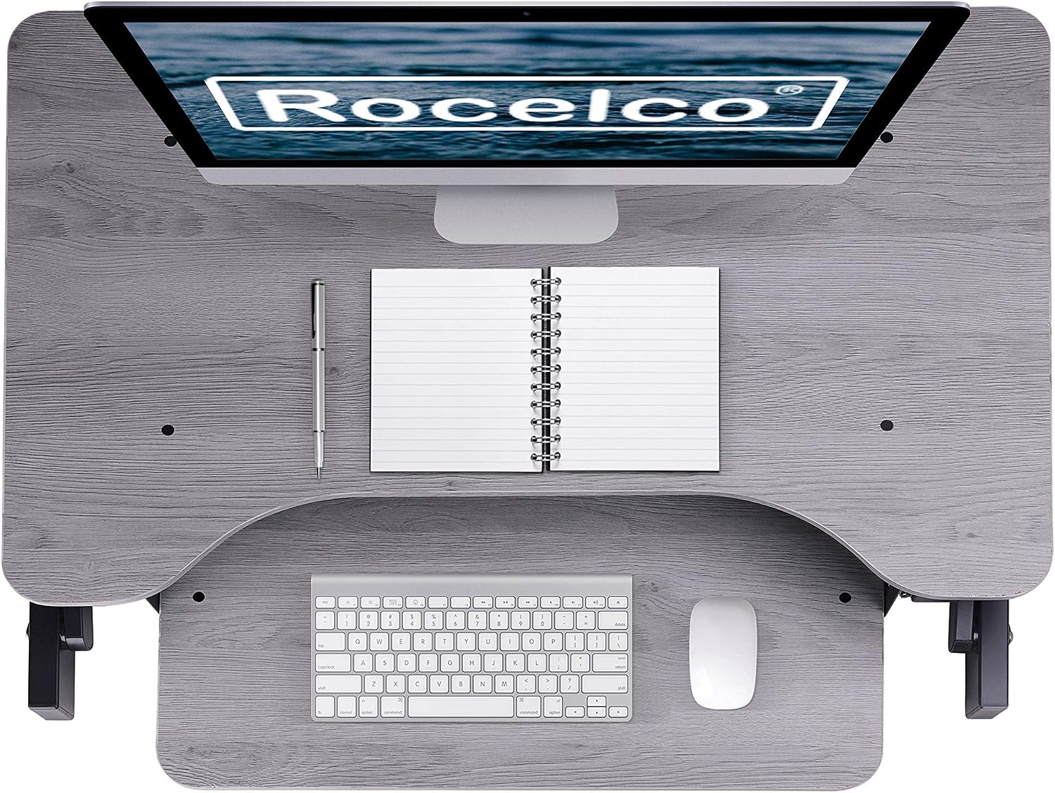 Rocelco 37.5' Deluxe Height Adjustable Standing Desk Converter - Quick Sit Stand Up Dual Monitor Riser - Gas Spring Assist Computer Workstation - Large Retractable Keyboard Tray - Gray (R DADRG)