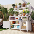 Outdoor Potting Bench Table with Hutch, 50.2' Solid Fir Wood Garden Workstation, Large Countertop, 2 Shelves, 2 Cabinets, for Gardening (White6, 50.2')