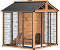 PawHut 7' x 6' Extra Large Outdoor Dog Kennel, Walk-in Wood Dog House with Internal Storage Cabinet, Pet Shelter with Waterproof Roof, Stainless Steel Bowls, Feeding Door for Large Breeds, Yellow