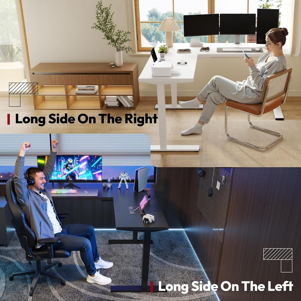 SANODESK L Shaped Standing Desk Adjustable Height, Electric Corner Standing Desk, 63 x 55 inch Sit Stand Computer Table with Splice Board, White