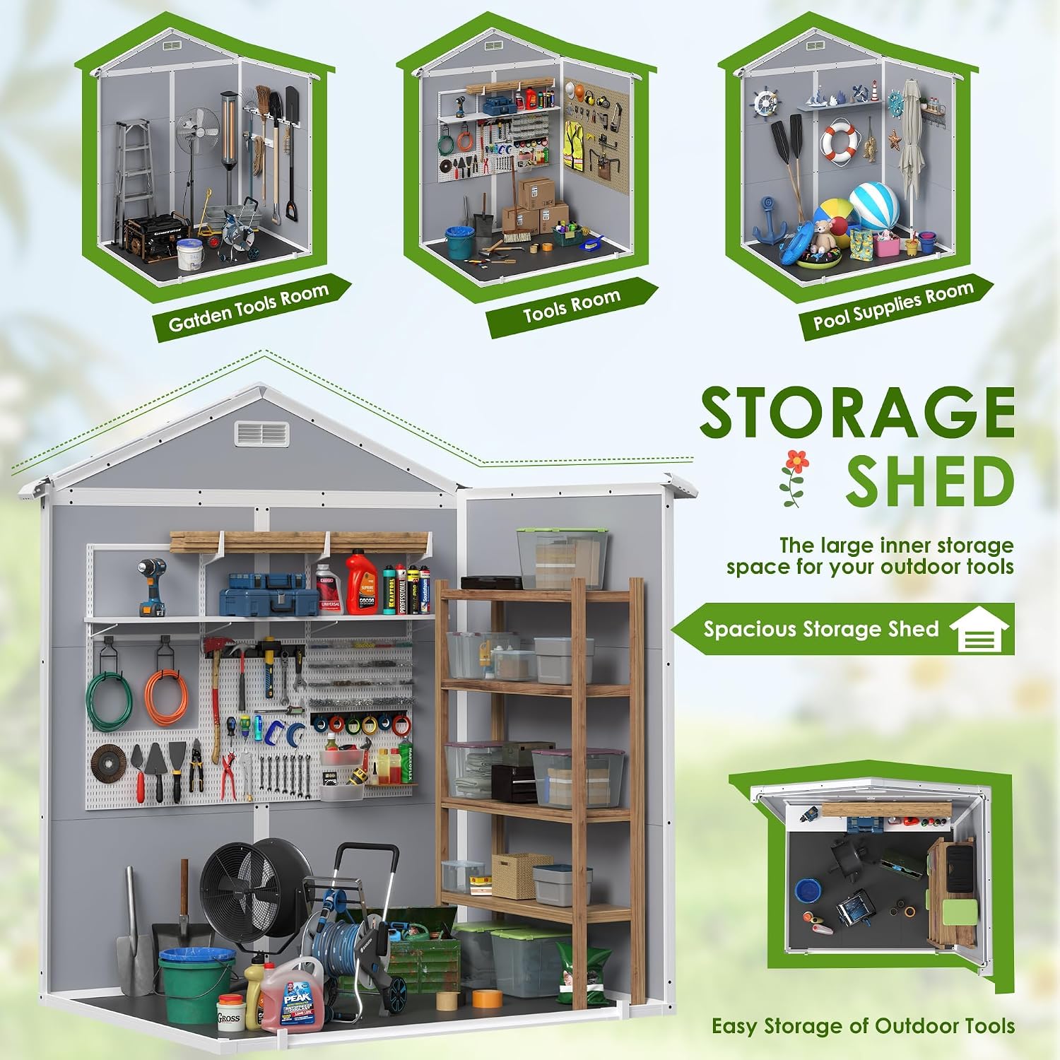 JUMMICO Plastic Outdoor Storage Shed, 6 x 4 FT Resin Shed with Floor and Lockable Door, Outside Waterproof Garden Tool Sheds for Patio Backyard Lawn, Gray