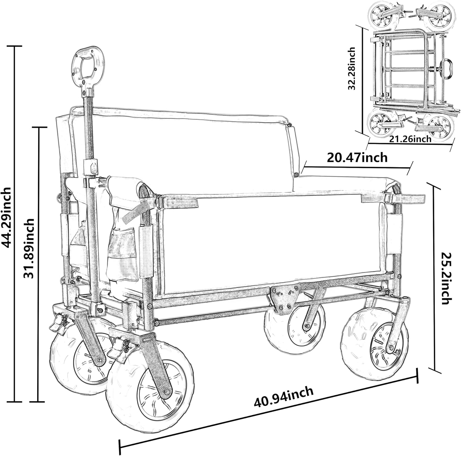3-in-1 Folding Wagon with Bench Seat – 500lbs Capacity,Reinforced Carbon Steel Frame, 180L Cargo Space– Perfect for Camping, Beach, Outdoor Events & Heavy-Duty Hauling (Orange)