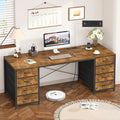 YOMILUVE 60 Inch Computer Desk with 8 Drawers, Home Office Desk with Power Outlets, Work Study Gaming Desk with 8 Fabric Drawers, Rustic Brown