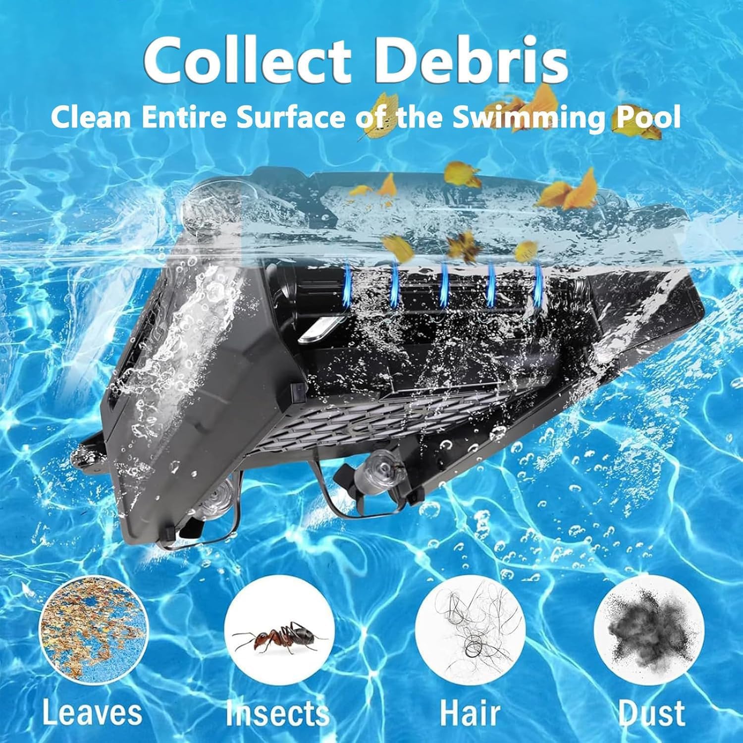 Solar Powered Cordless Robotic Pool Cleaner, Automatic Pool Skimmer Cleaner Robot with Dual Charging 2 Cleaning Modes, Auto Obstacle Avoidance and Escape Function for Above/In-Ground Pools