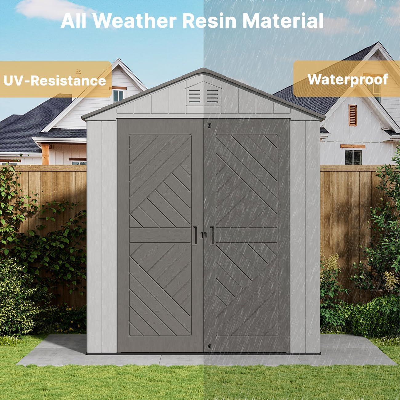 KINYING 6x4 FT Outdoor Storage Shed,Resin Clearance Outdoor Sheds with Floor,Weather Resistant Garden Tool Shed for Lawn Mower/Bike Storage/Pool Supplies,Lockable