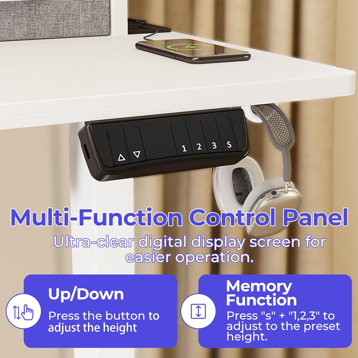 JOISCOPE 48 Inch Electric Standing Adjustable Height Desk with USB & Type-C Outlet, Home Office Computer Gaming Desk with Display Riser and Double Drawer, Sit Stand Desk, White