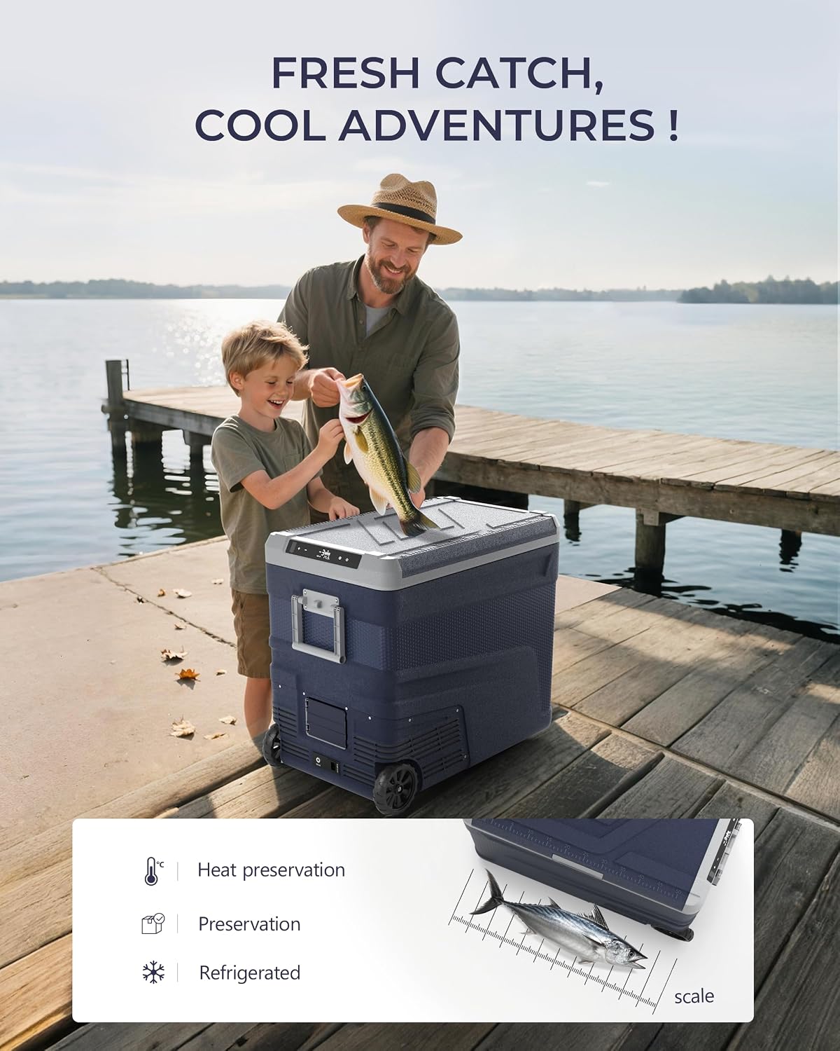EKOJUCE 12 Volt Refrigerator Portable Fridge Freezer - 68 Quart(65L) Electric Cooler with Wheels, 12/24V DC & 100-240V AC, -4℉-68℉, APP Control, 12V Car Fridge for Camping, Boating, RV, Outdoor, Home