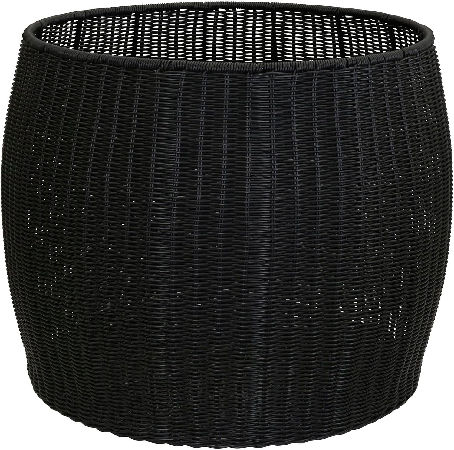 Household Essentials Handwoven Resin Barrel Side Table Storage Container, Black 18' H x 20' Dia.
